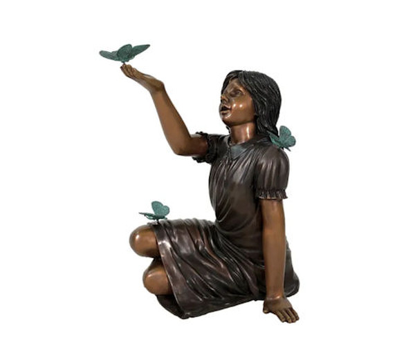 bronze young girl with butterflies garden Sculptures large scale butterfly statues